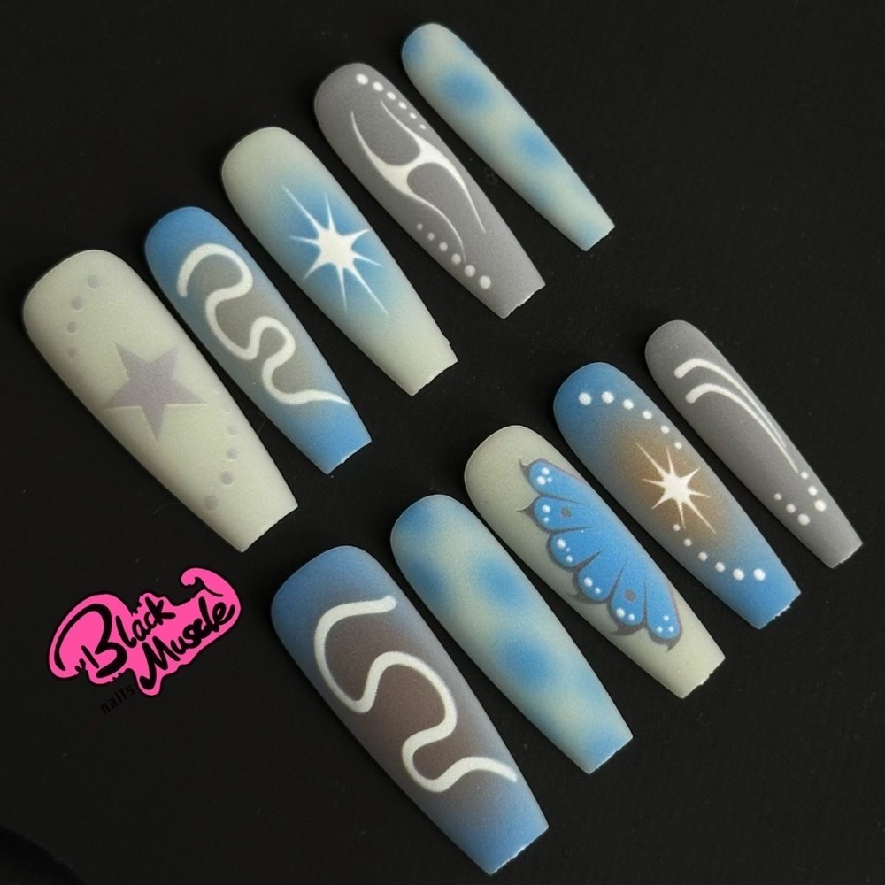Blue and Gray Nail Art Set